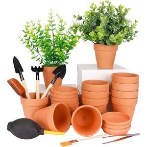 3 Inches Small Terracotta Pots with Saucer, 12 Pack 3" Clay Pots and Saucers